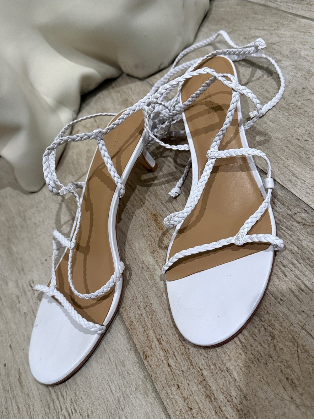 Reformation Gianni Size 8 White Braided Lace-Up Women's Sandals EUC